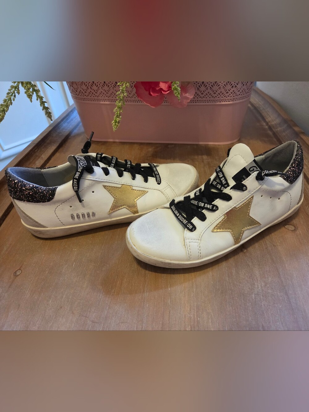 Golden Goose Superstar Sneakers EU 39 White Leather Gold Star Glitter Heel